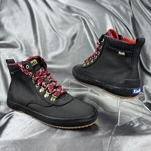 Keds Scout II Bootie Women's 6 Winter Ankle Rain Shoe Red Plaid Wool Blend Black